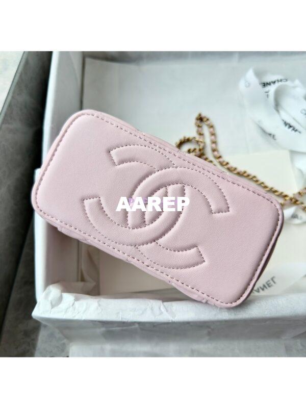 Replica Chanel Lambskin Clutch With Chain with Diamanté Logo Top Handle AP4046 Light Pink 9