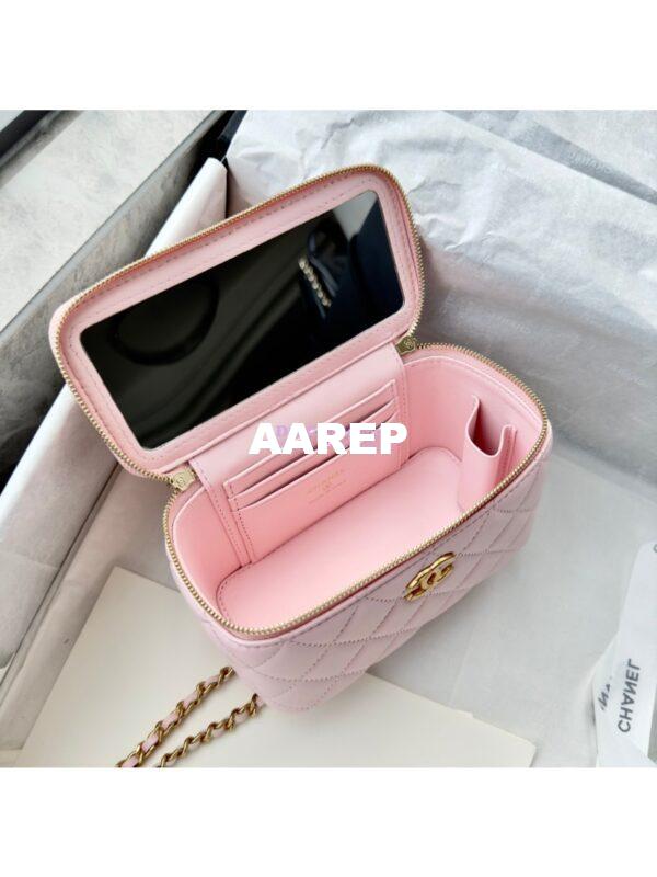 Replica Chanel Lambskin Clutch With Chain with Diamanté Logo Top Handle AP4046 Light Pink 10