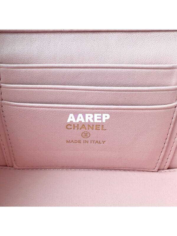 Replica Chanel Lambskin Clutch With Chain with Diamanté Logo Top Handle AP4046 Light Pink 11
