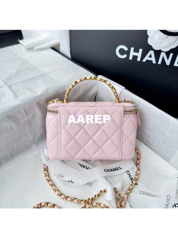 Replica Chanel Lambskin Clutch With Chain with Diamanté Logo Top Handle AP4046 Light Pink 12
