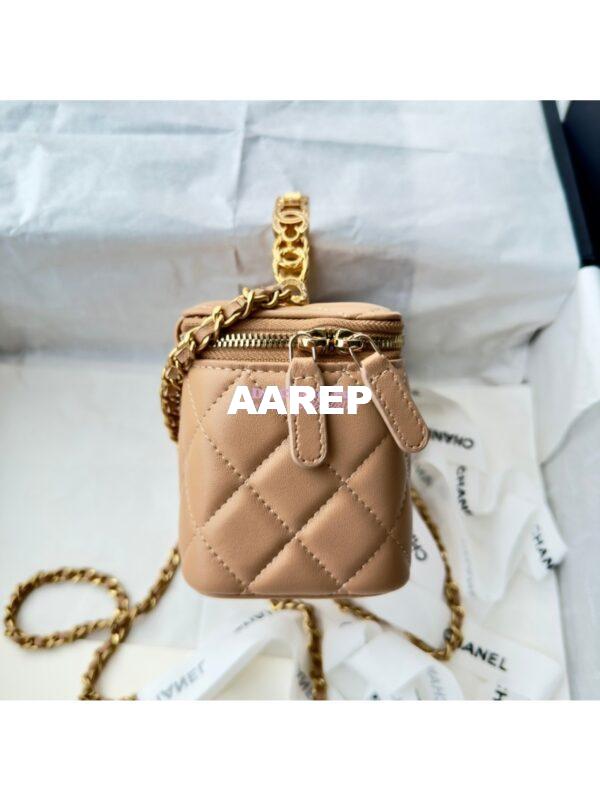 Replica Chanel Lambskin Clutch With Chain with Diamanté Logo Top Handle AP4046 Beige 5
