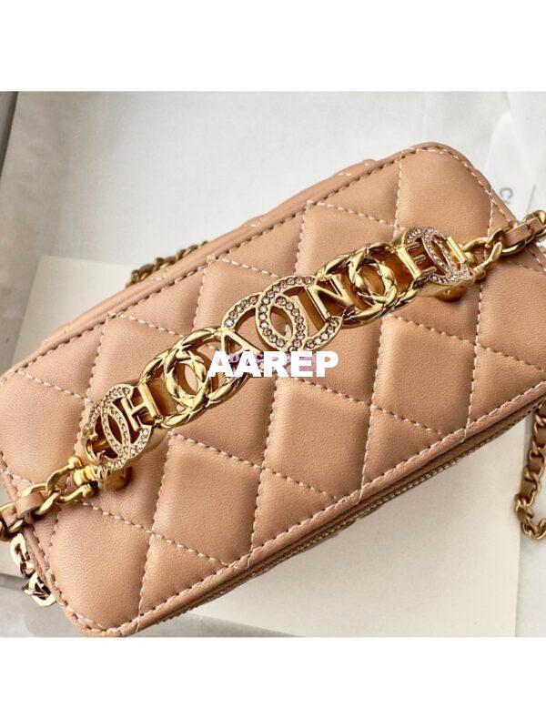 Replica Chanel Lambskin Clutch With Chain with Diamanté Logo Top Handle AP4046 Beige 6