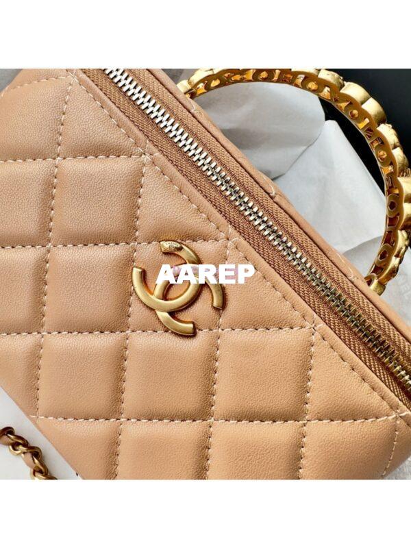 Replica Chanel Lambskin Clutch With Chain with Diamanté Logo Top Handle AP4046 Beige 7