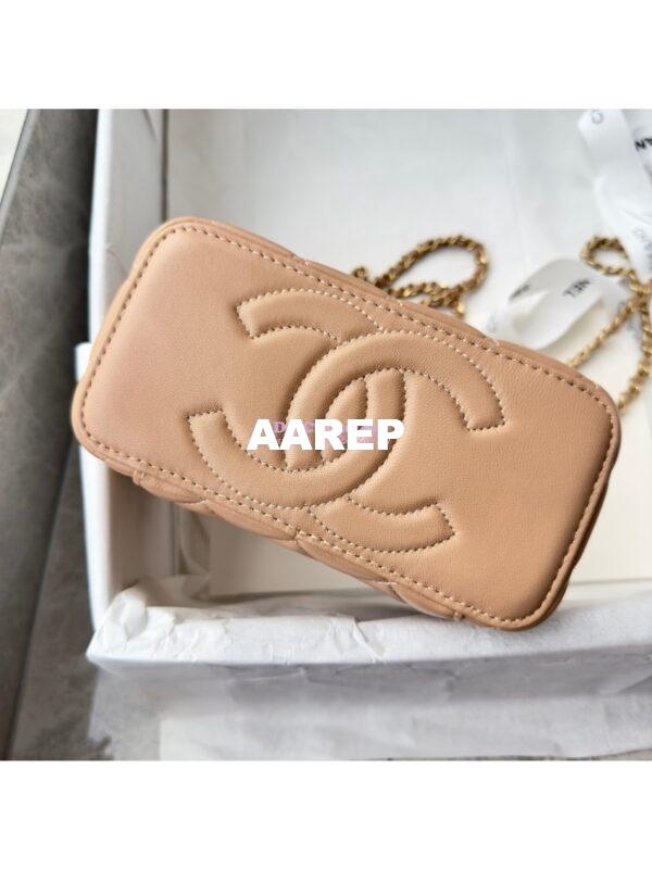 Replica Chanel Lambskin Clutch With Chain with Diamanté Logo Top Handle AP4046 Beige 8