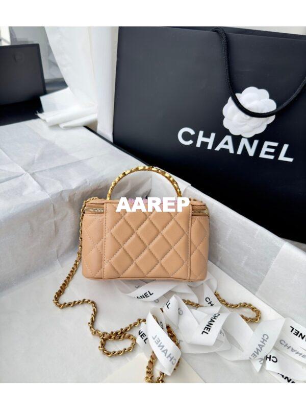 Replica Chanel Lambskin Clutch With Chain with Diamanté Logo Top Handle AP4046 Beige 11