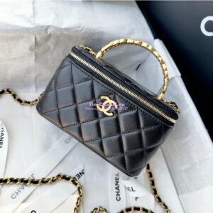Replica Chanel Lambskin Clutch With Chain with Diamanté Logo Top Handle AP4046 Black 2