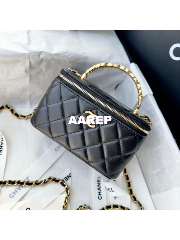 Replica Chanel Lambskin Clutch With Chain with Diamanté Logo Top Handle AP4046 Black 4