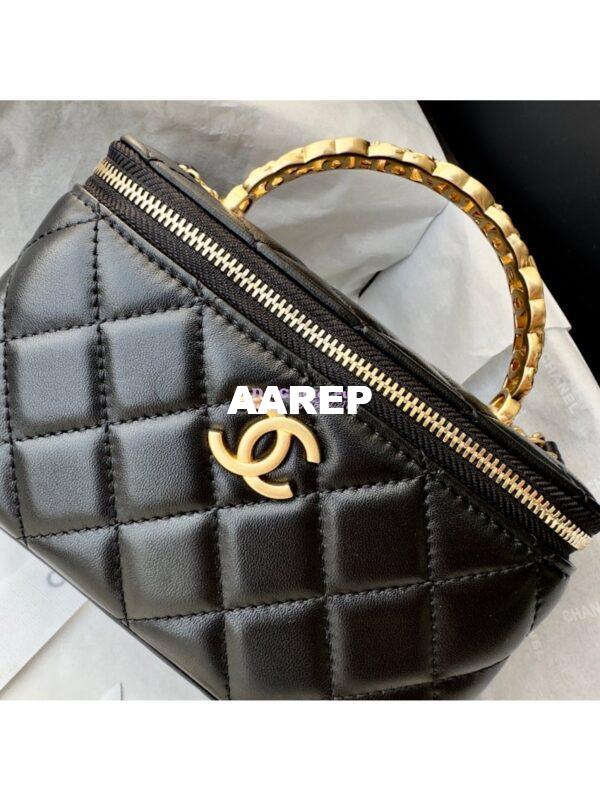 Replica Chanel Lambskin Clutch With Chain with Diamanté Logo Top Handle AP4046 Black 5