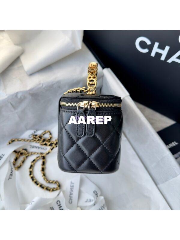 Replica Chanel Lambskin Clutch With Chain with Diamanté Logo Top Handle AP4046 Black 7