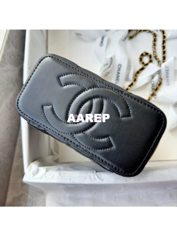 Replica Chanel Lambskin Clutch With Chain with Diamanté Logo Top Handle AP4046 Black 8