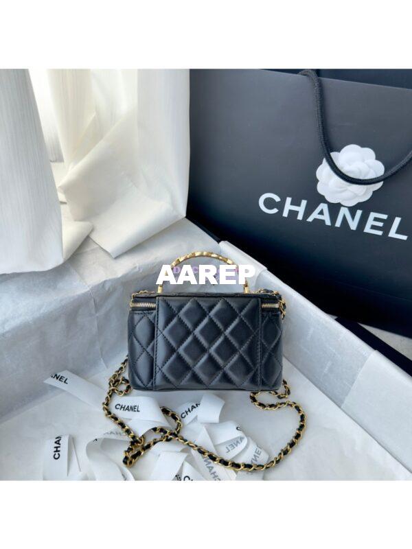 Replica Chanel Lambskin Clutch With Chain with Diamanté Logo Top Handle AP4046 Black 11