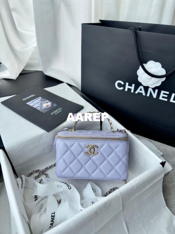 Replica Chanel New 24A Lambskin Vanity With Chain and Top Handle with Rhinestones AP4052 Light Purple 3
