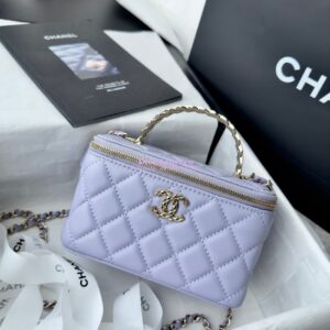 Replica Chanel New 24A Lambskin Vanity With Chain and Top Handle with Rhinestones AP4052 Light Purple 2