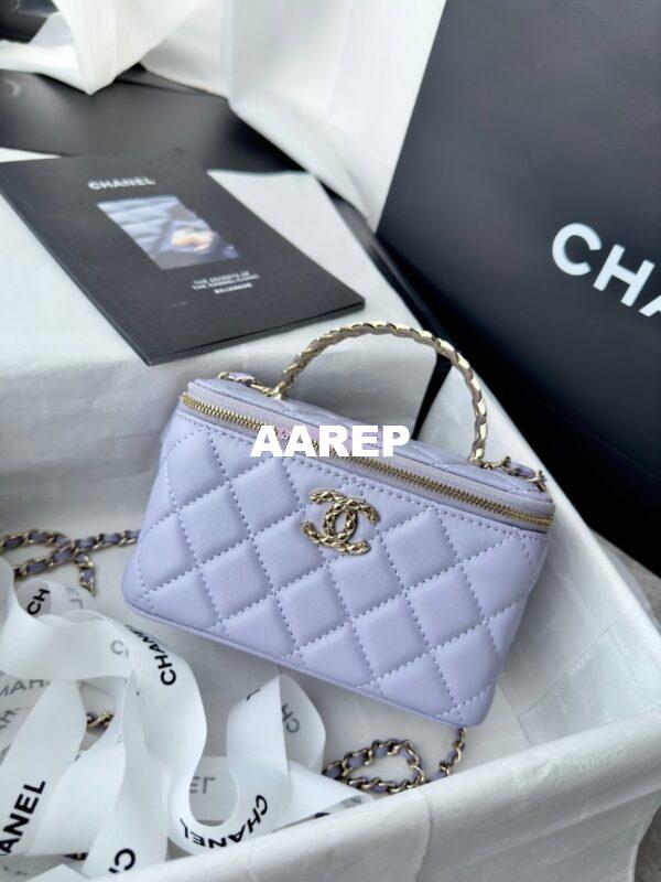 Replica Chanel New 24A Lambskin Vanity With Chain and Top Handle with Rhinestones AP4052 Light Purple 4