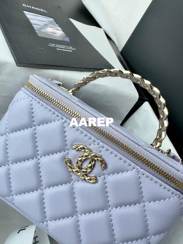 Replica Chanel New 24A Lambskin Vanity With Chain and Top Handle with Rhinestones AP4052 Light Purple 5