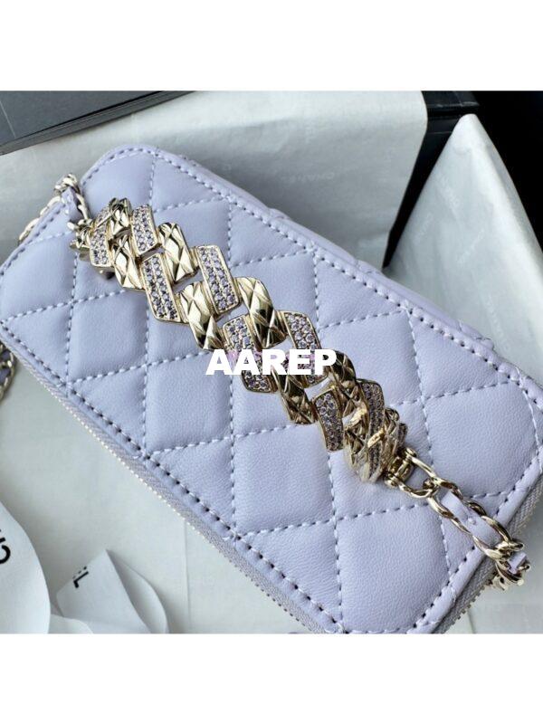 Replica Chanel New 24A Lambskin Vanity With Chain and Top Handle with Rhinestones AP4052 Light Purple 6