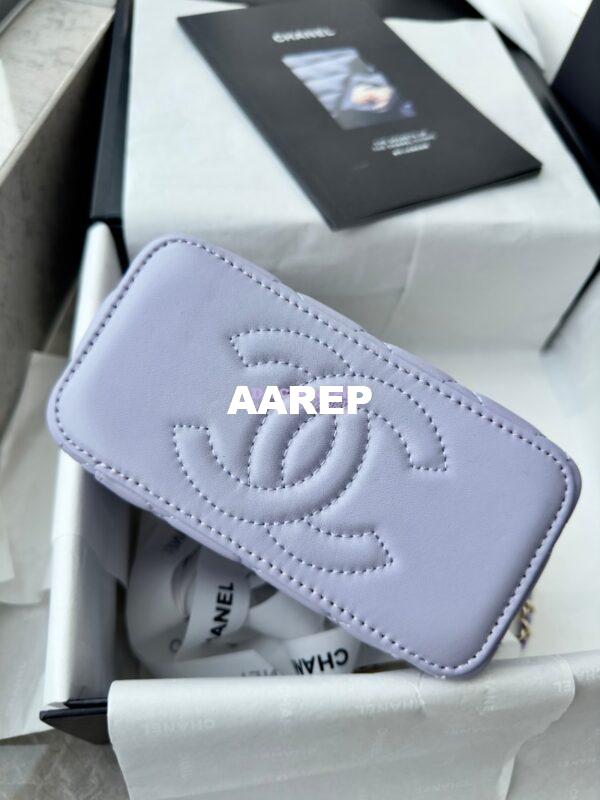 Replica Chanel New 24A Lambskin Vanity With Chain and Top Handle with Rhinestones AP4052 Light Purple 7