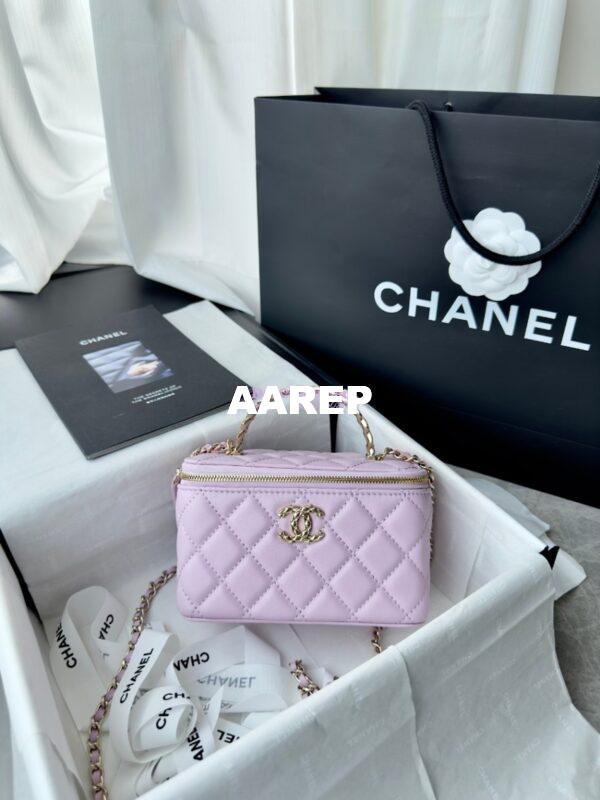 Replica Chanel New 24A Lambskin Vanity With Chain and Top Handle with Rhinestones AP4052 Light Pink