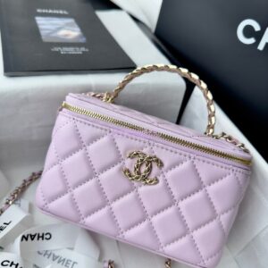 Replica Chanel New 24A Lambskin Vanity With Chain and Top Handle with Rhinestones AP4052 Light Pink 2