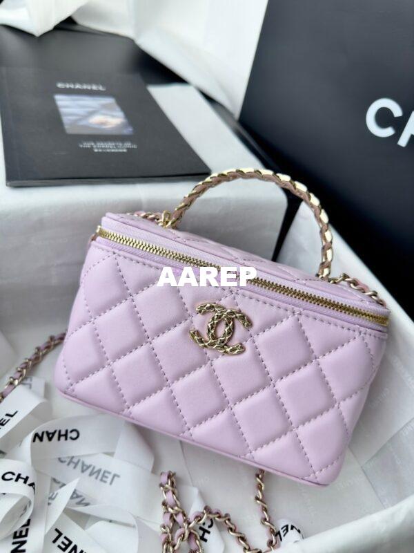 Replica Chanel New 24A Lambskin Vanity With Chain and Top Handle with Rhinestones AP4052 Light Pink 2