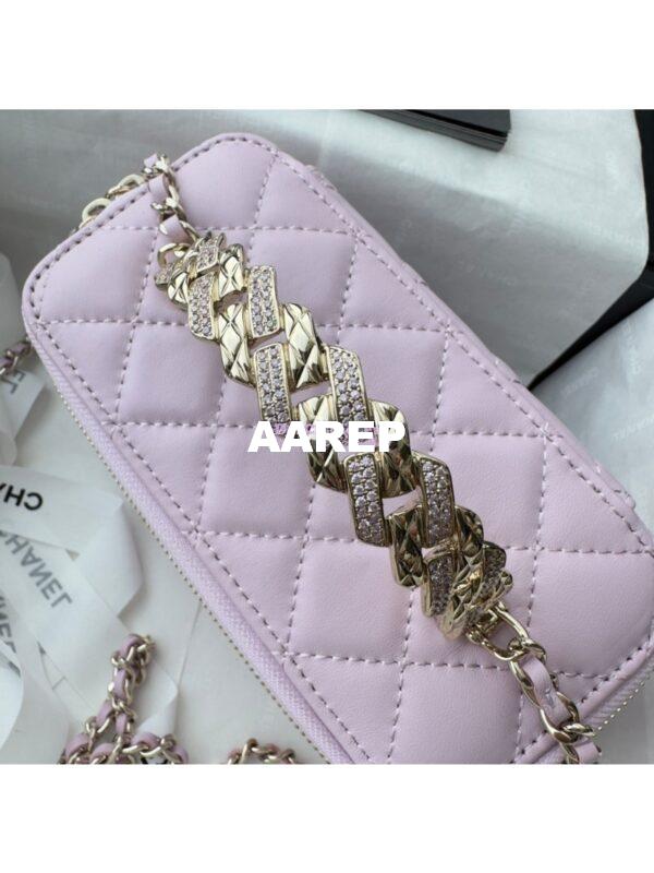 Replica Chanel New 24A Lambskin Vanity With Chain and Top Handle with Rhinestones AP4052 Light Pink 3