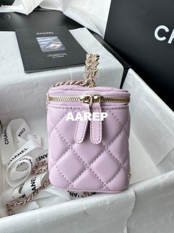 Replica Chanel New 24A Lambskin Vanity With Chain and Top Handle with Rhinestones AP4052 Light Pink 5