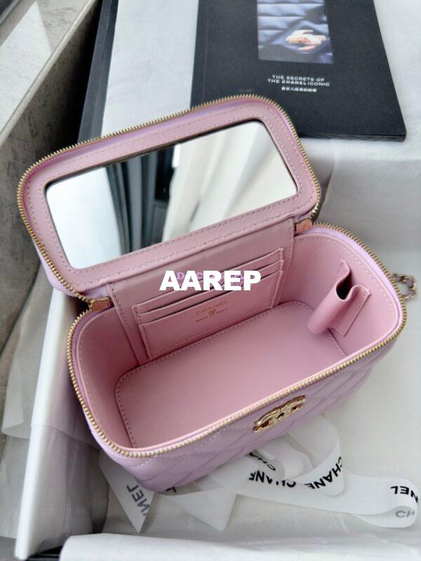 Replica Chanel New 24A Lambskin Vanity With Chain and Top Handle with Rhinestones AP4052 Light Pink 7
