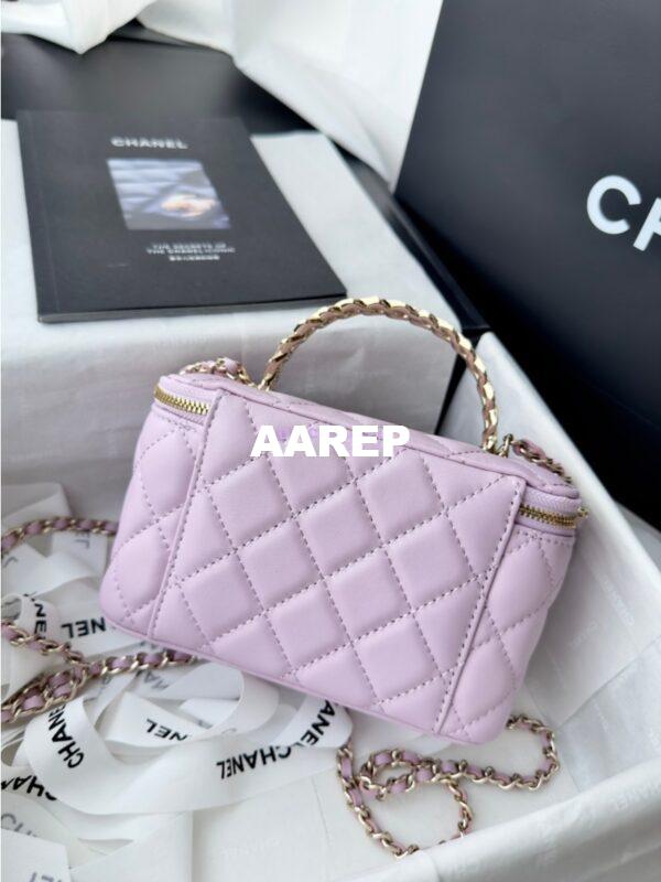 Replica Chanel New 24A Lambskin Vanity With Chain and Top Handle with Rhinestones AP4052 Light Pink 9