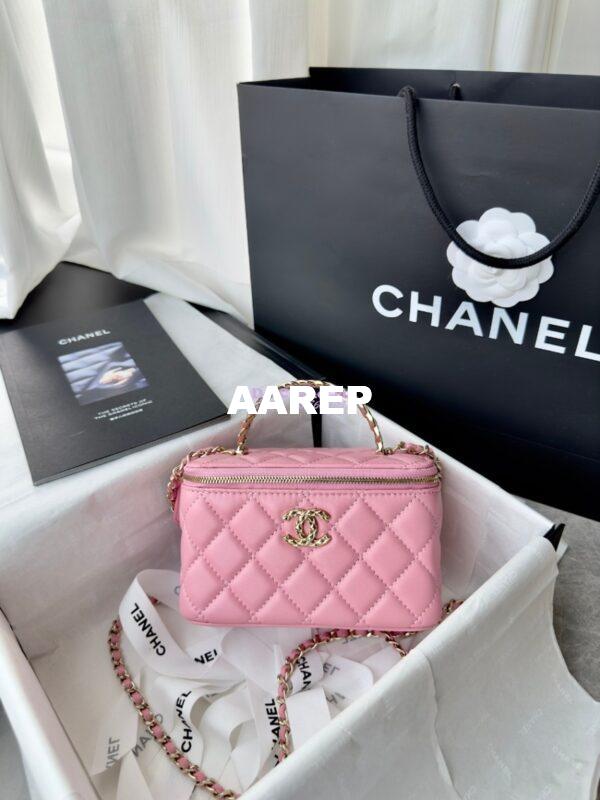 Replica Chanel New 24A Lambskin Vanity With Chain and Top Handle with Rhinestones AP4052 Pink 3