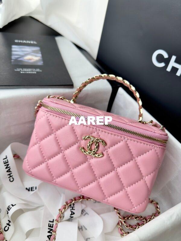 Replica Chanel New 24A Lambskin Vanity With Chain and Top Handle with Rhinestones AP4052 Pink 4