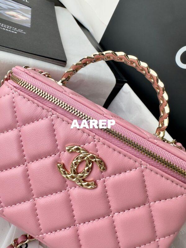 Replica Chanel New 24A Lambskin Vanity With Chain and Top Handle with Rhinestones AP4052 Pink 5
