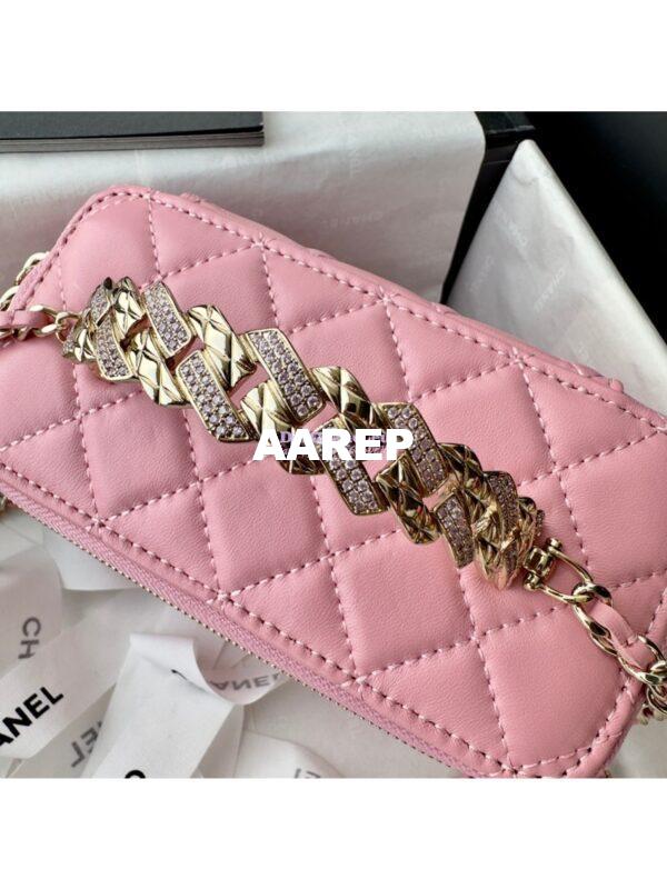 Replica Chanel New 24A Lambskin Vanity With Chain and Top Handle with Rhinestones AP4052 Pink 6