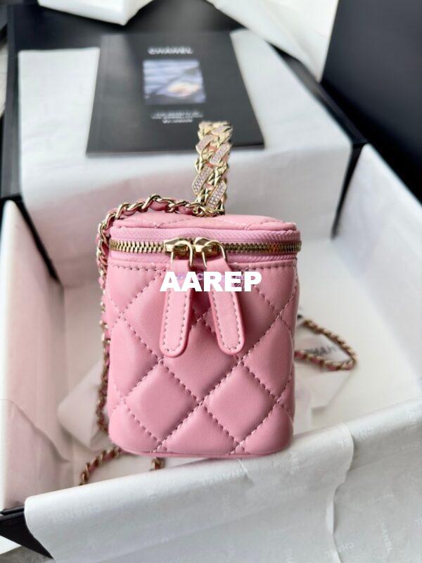 Replica Chanel New 24A Lambskin Vanity With Chain and Top Handle with Rhinestones AP4052 Pink 7