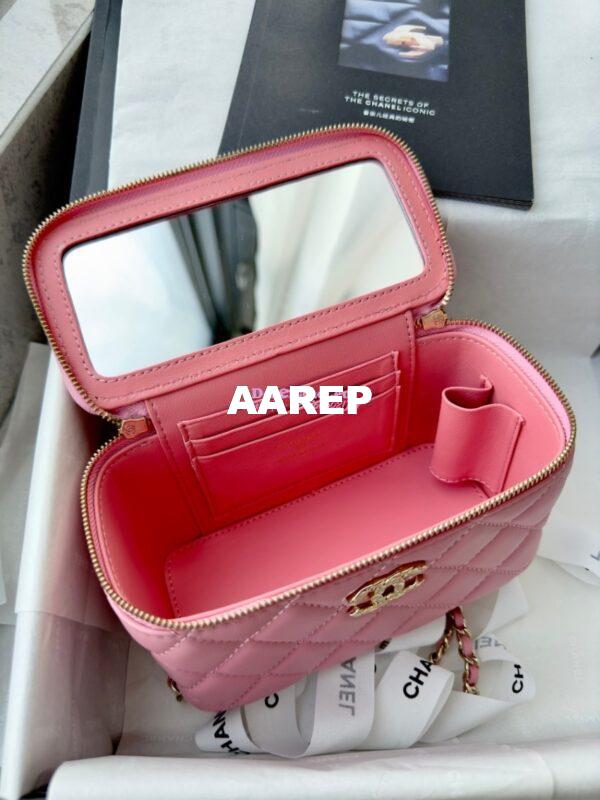 Replica Chanel New 24A Lambskin Vanity With Chain and Top Handle with Rhinestones AP4052 Pink 9