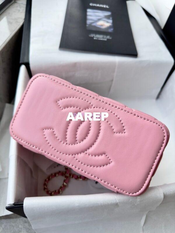 Replica Chanel New 24A Lambskin Vanity With Chain and Top Handle with Rhinestones AP4052 Pink 10