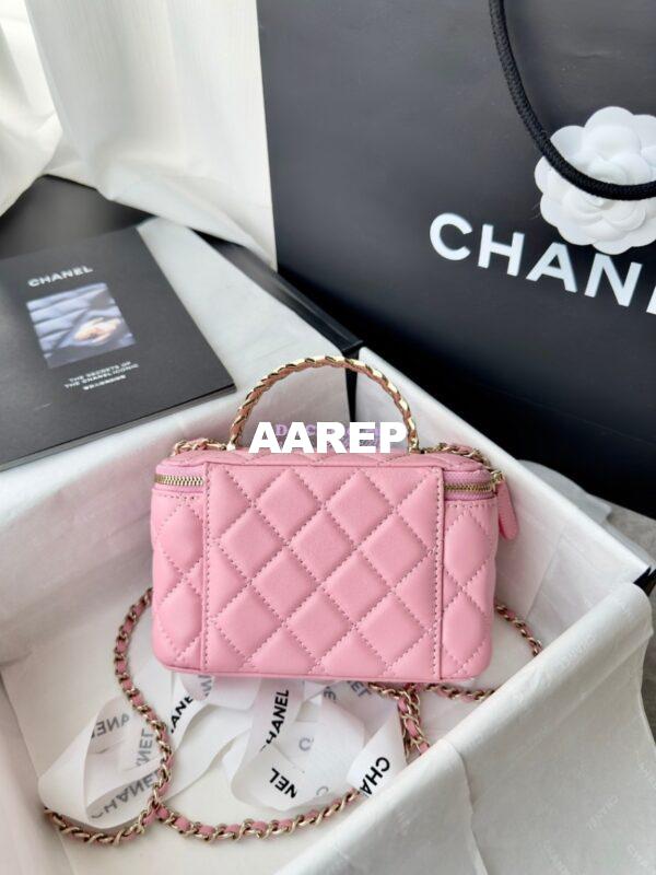 Replica Chanel New 24A Lambskin Vanity With Chain and Top Handle with Rhinestones AP4052 Pink 11