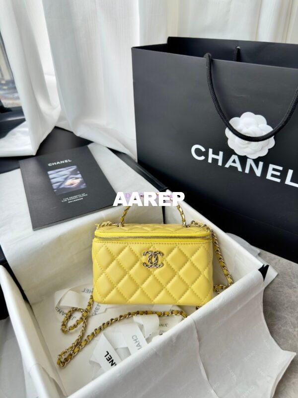 Replica Chanel New 24A Lambskin Vanity With Chain and Top Handle with Rhinestones AP4052 Yellow
