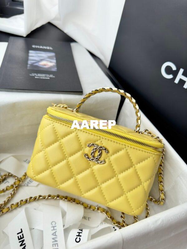 Replica Chanel New 24A Lambskin Vanity With Chain and Top Handle with Rhinestones AP4052 Yellow 2