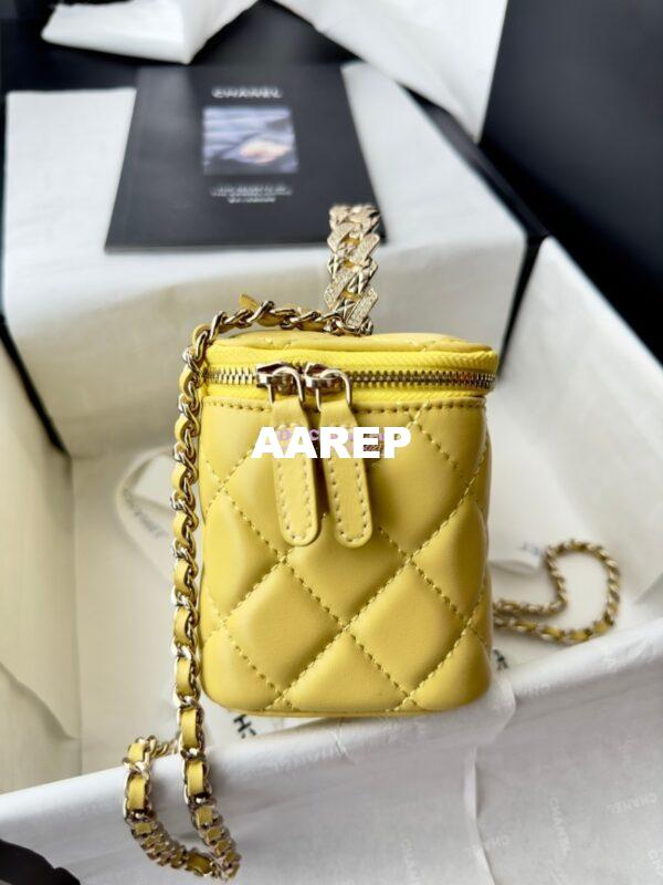 Replica Chanel New 24A Lambskin Vanity With Chain and Top Handle with Rhinestones AP4052 Yellow 6