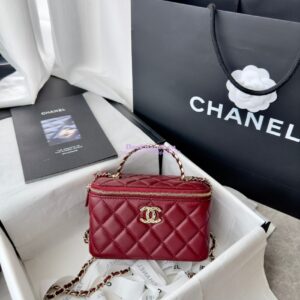 Replica Chanel New 24A Lambskin Vanity With Chain and Top Handle with Rhinestones AP4052 Burgundy