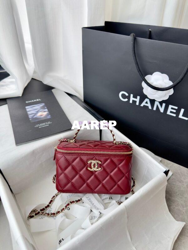 Replica Chanel New 24A Lambskin Vanity With Chain and Top Handle with Rhinestones AP4052 Burgundy 3