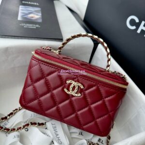 Replica Chanel New 24A Lambskin Vanity With Chain and Top Handle with Rhinestones AP4052 Burgundy 2