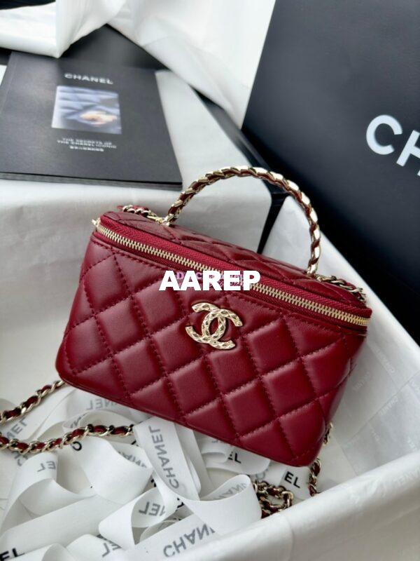 Replica Chanel New 24A Lambskin Vanity With Chain and Top Handle with Rhinestones AP4052 Burgundy 4