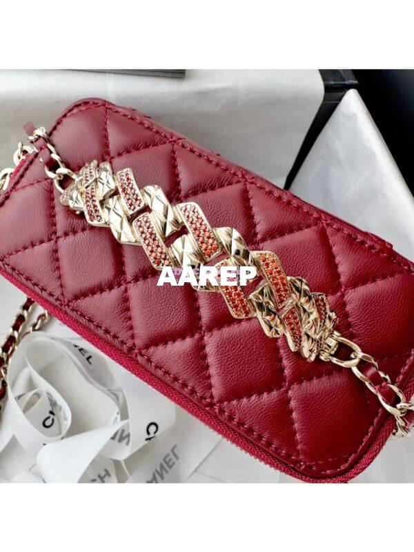 Replica Chanel New 24A Lambskin Vanity With Chain and Top Handle with Rhinestones AP4052 Burgundy 6