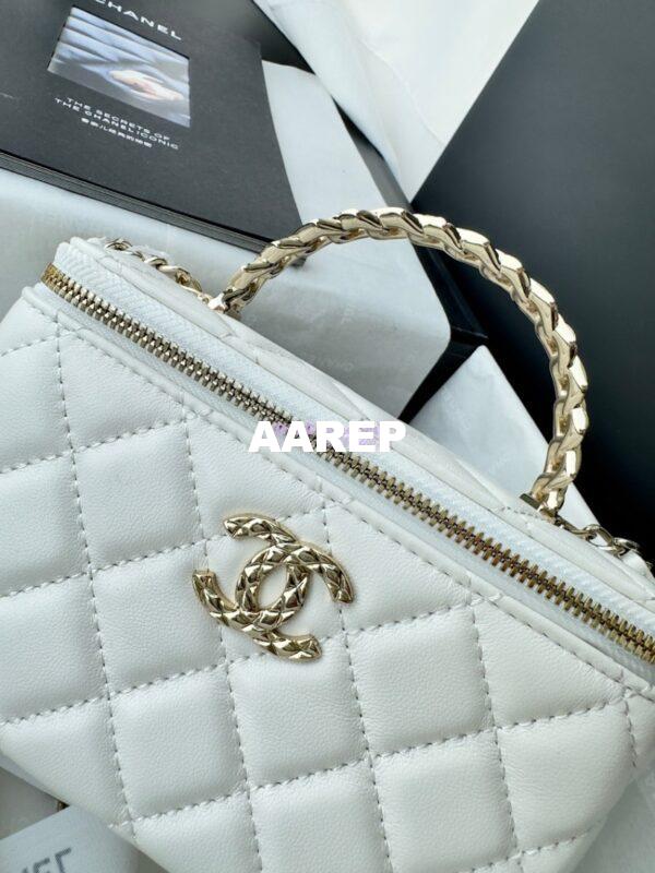 Replica Chanel New 24A Lambskin Vanity With Chain and Top Handle with Rhinestones AP4052 White 5