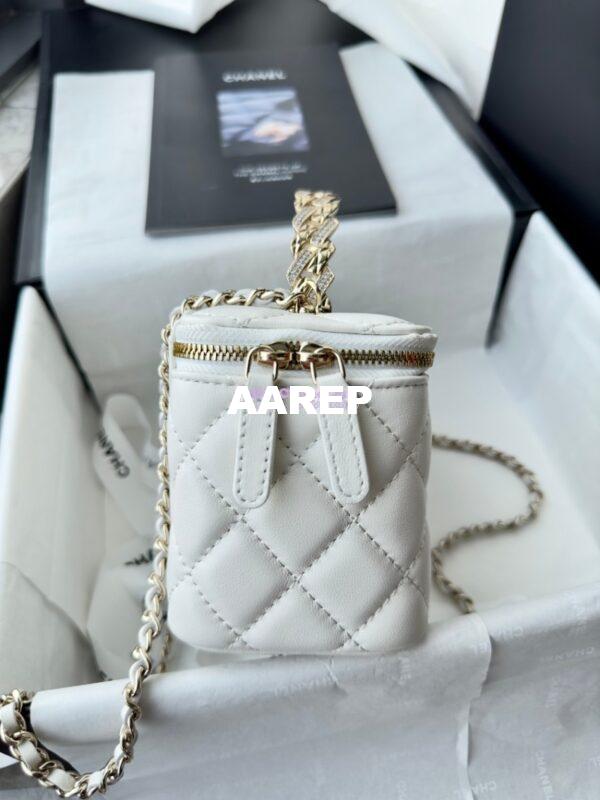 Replica Chanel New 24A Lambskin Vanity With Chain and Top Handle with Rhinestones AP4052 White 6