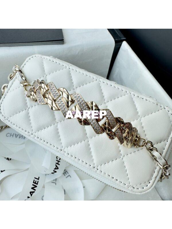 Replica Chanel New 24A Lambskin Vanity With Chain and Top Handle with Rhinestones AP4052 White 7