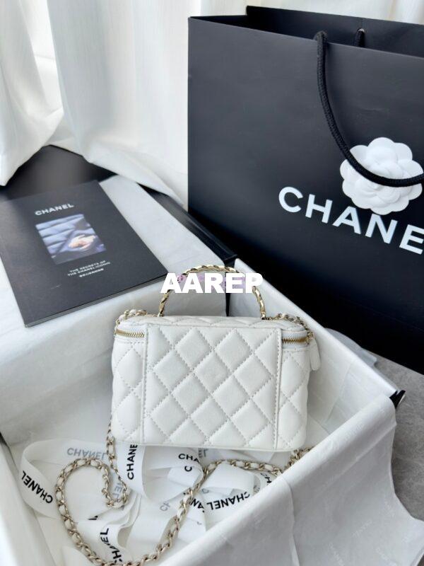 Replica Chanel New 24A Lambskin Vanity With Chain and Top Handle with Rhinestones AP4052 White 11