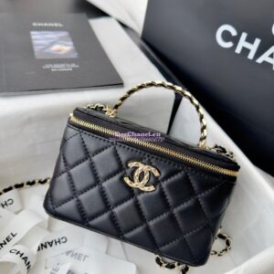 Replica Chanel New 24A Lambskin Vanity With Chain and Top Handle with Rhinestones AP4052 Black 2