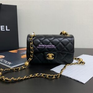 Replica Chanel 24SS Mini Flap Bag in Lambskin with Imitation Pearls Chain AS4947 Black